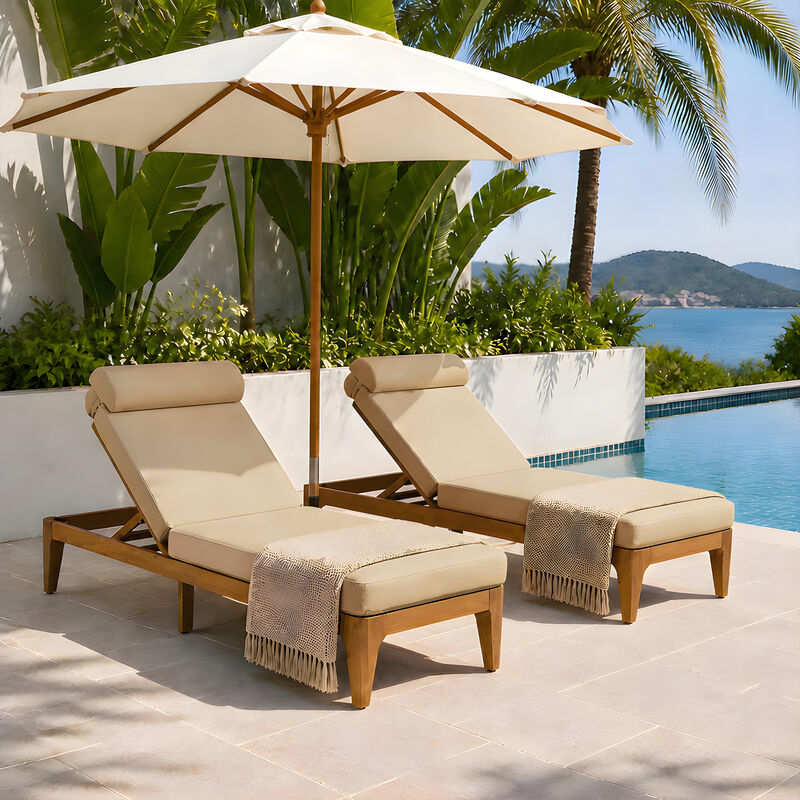 Merax Outdoor Lounge Chair Set with Natural Acacia Wood Frame, Adjustable Recline image number 1