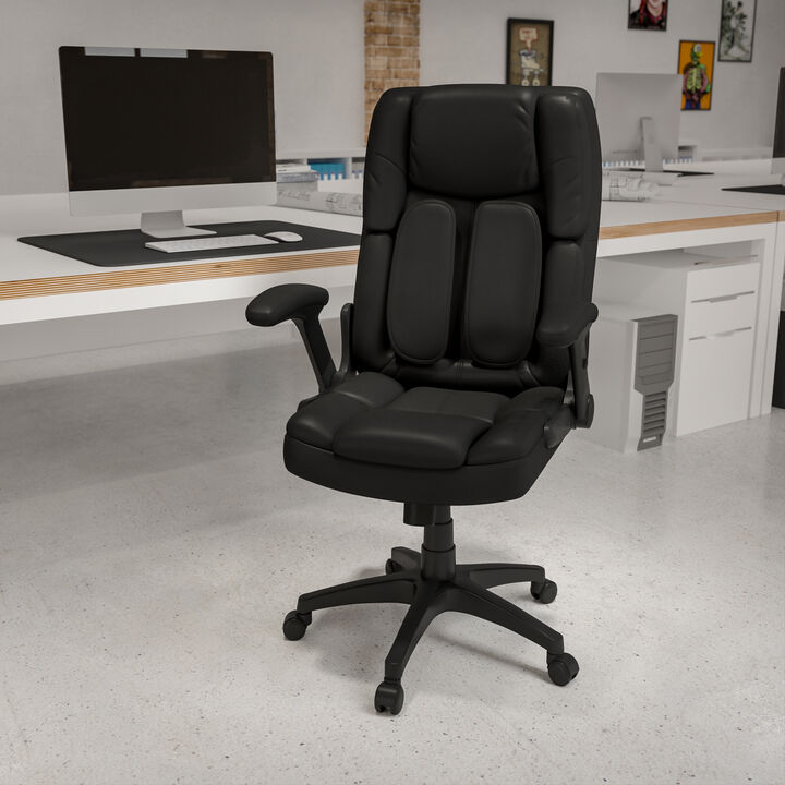 Flash Furniture Extreme Comfort High Back Black Executive Swivel Office Chair with Flip-Up Arms