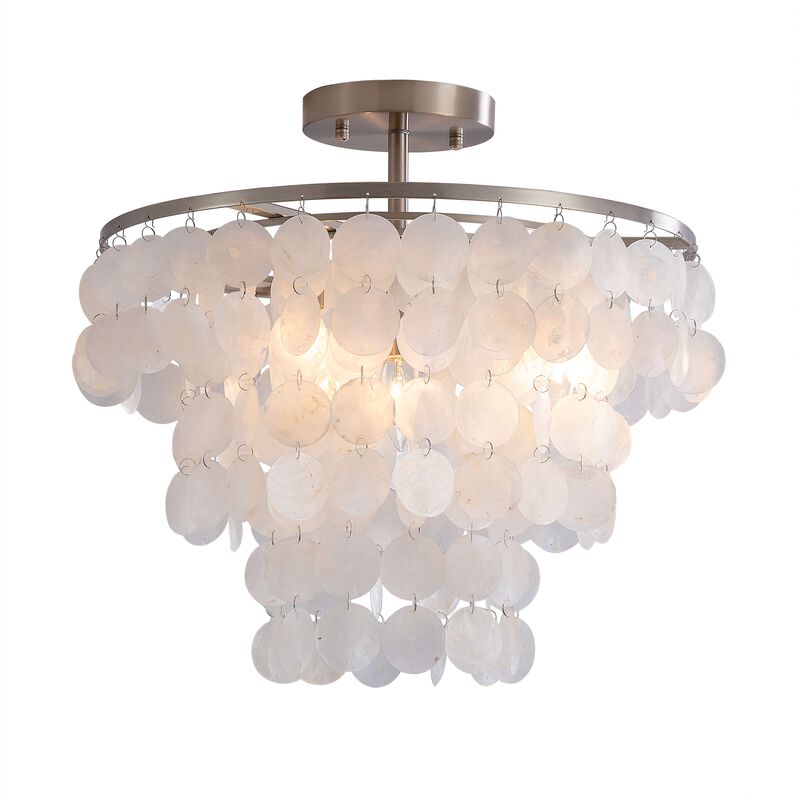 Jojospring Paula 4-Light Tiered Natural White Shell Flush Mount - 18 inches in diameter x 17.5 inches H - Satin Nickel image number 8