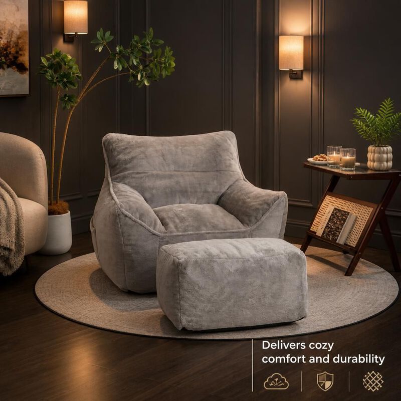 GOODSILO Soft Tufted Foam Filled Faux Fur Bean Bag Chair Comfy Lazy Sofa for Living Room Bedroom Ideal for Relaxing and Lounging image number 4