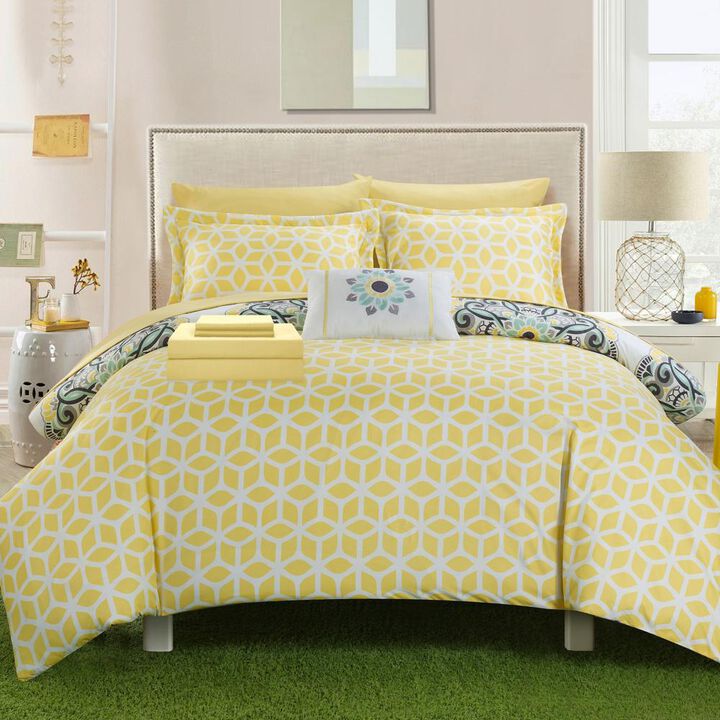 Chic Home Pernilla Reversible 8 Pieces Comforter Set Super Soft Microfiber Large Printed Medallion Design - King 106x92, Yellow