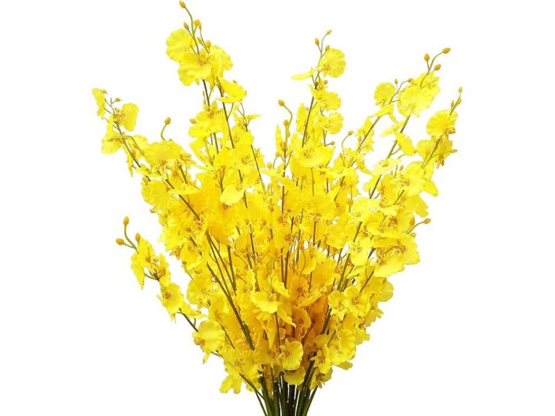 12 Piece Yellow Artificial Flowers Vase Filler Orchids Silk image number 0