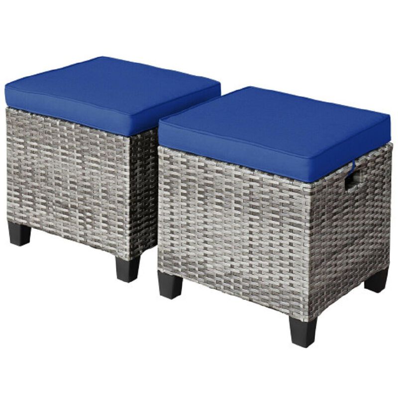 2PCS Patio Rattan Wicker Ottoman Seat with Removable Cushions image number 0