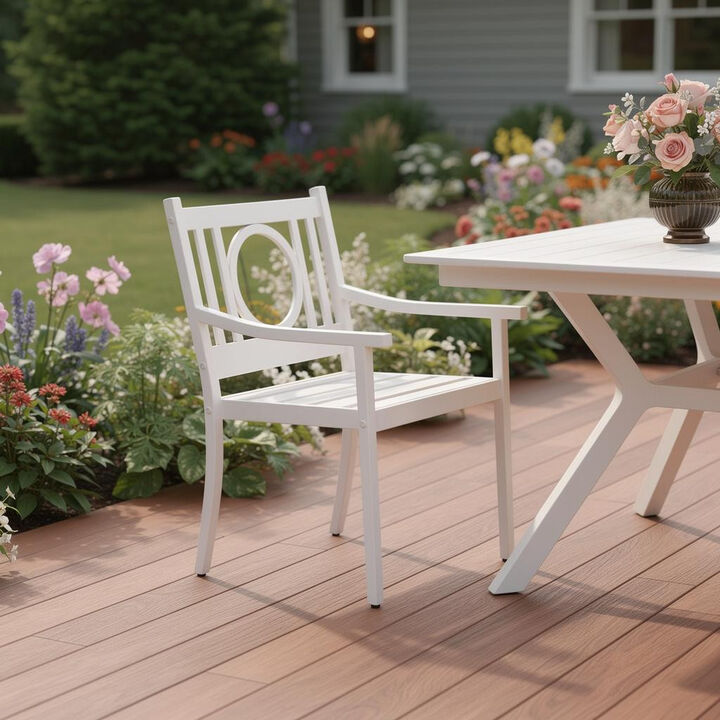 HomeRoots 24" White Steel Geo Back Outdoor Arm Chair