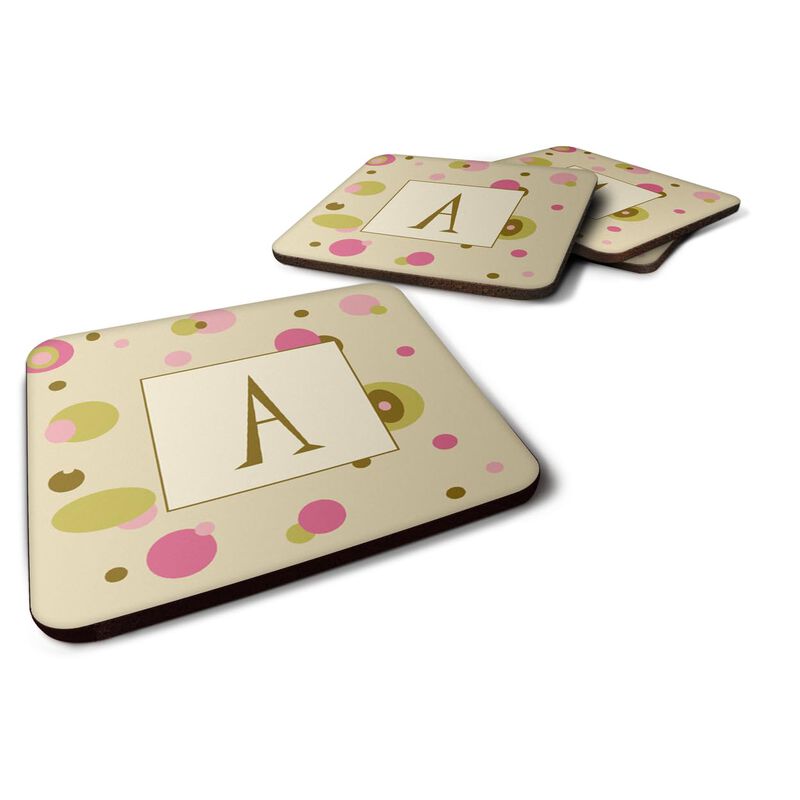 Caroline's Treasures CJ1004-AFC Monogram-Tan Dots Foam Coasters (Set of 4), Initial Letter A, 3.5 H x 3.5 W, Multicolor