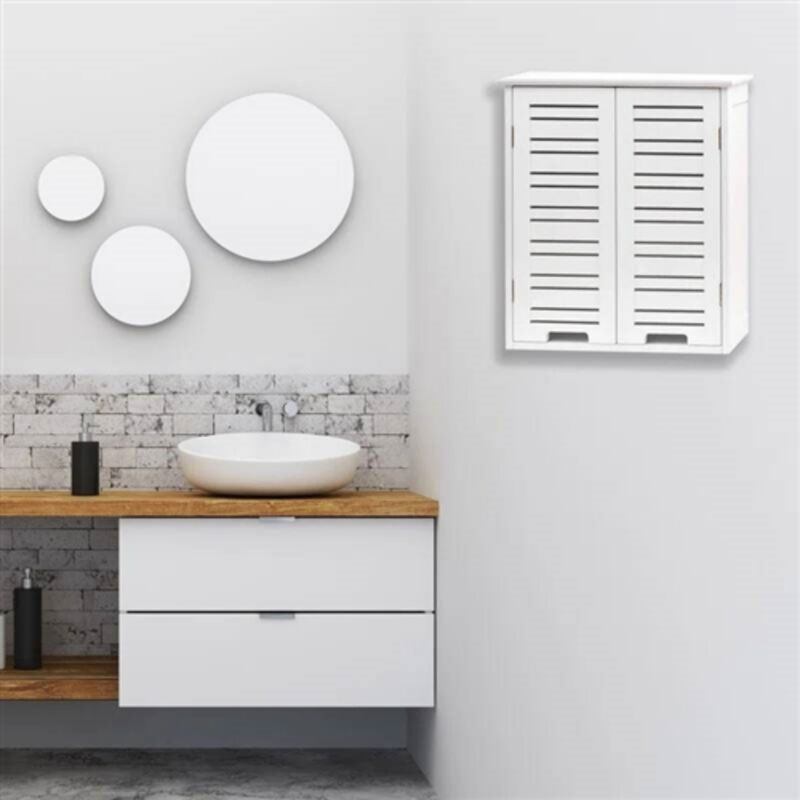 Wood Bathroom Wall Cabinet – Space-Saving Storage with Louver Doors
