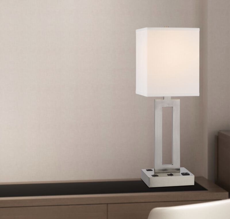 Hivvago 24" Nickel Metal Desk Usb Table Lamp With White Drum Shade