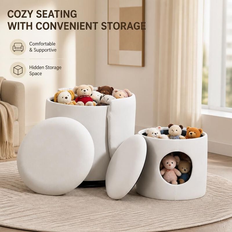 GOODSILO 360-Degree Swivel Upholstered Barrel Chair with Built-in Storage, Multi-Functional Stool for Bedroom Dining, Bonus Cat Bed image number 4