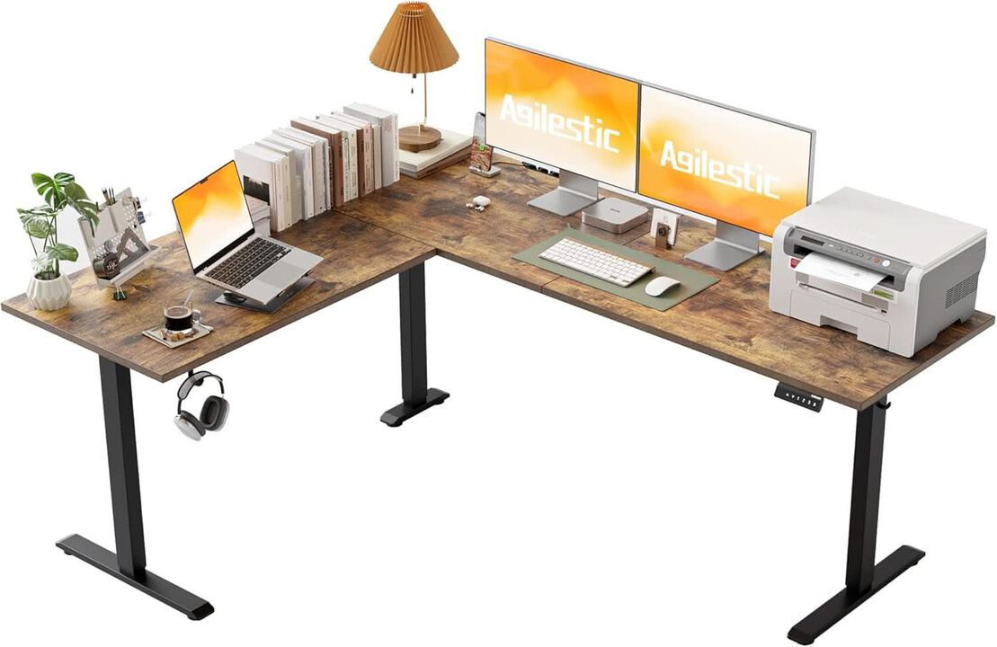 ShipItFurniture L-Shaped Electric Standing Desk 75" x 61" Rustic Brown