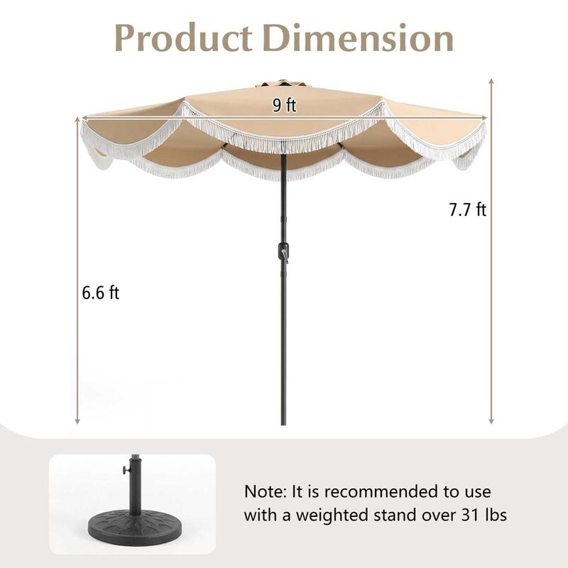 9 Feet Fringe Patio Umbrella Outdoor Tassel Umbrella with Tilt Function for Backyard Use image number 2
