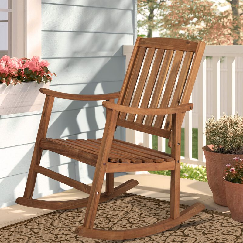 Penny Classic Slat Back Acacia Wood Patio Outdoor Rocking Chair