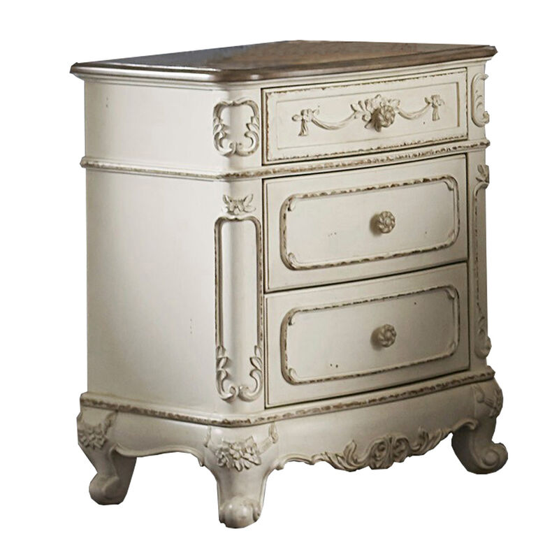 Prin 3 Pc Full Size Bedroom Set, Ornate Carvings, Antique White, Traditional image number 3