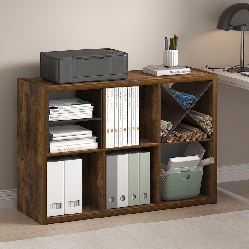 Cubicle Open Back Decorative Cube Storage Organizer, 6-Cube, Amber Pine