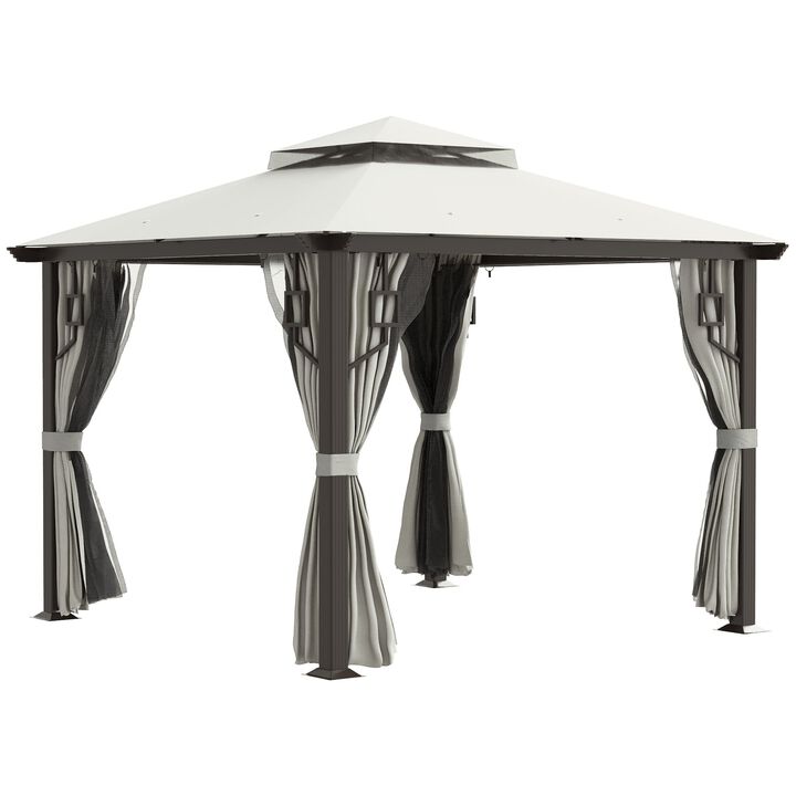 Cream White Garden Pavilion: 10'x10' Aluminum Gazebo with Curtains