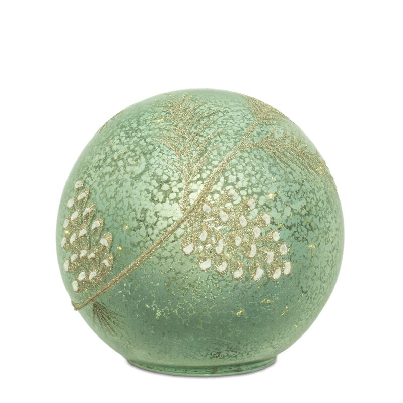 Set of 2 LED Pinecone Glass Globes – Lighted Holiday Tabletop Decorations with Snowy Pinecone Design