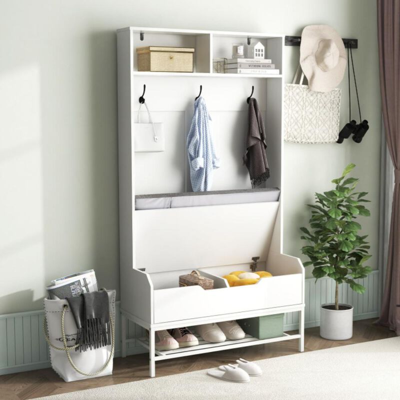 Hivvago Tall Hall Tree 4-in-1 Coat Rack with Seat Cushion and Shoe Storage