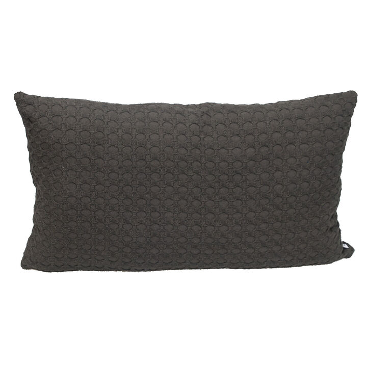 HomeRoots 14" X 26" Dark Gray Cotton Lumbar Throw Pillow with Texture