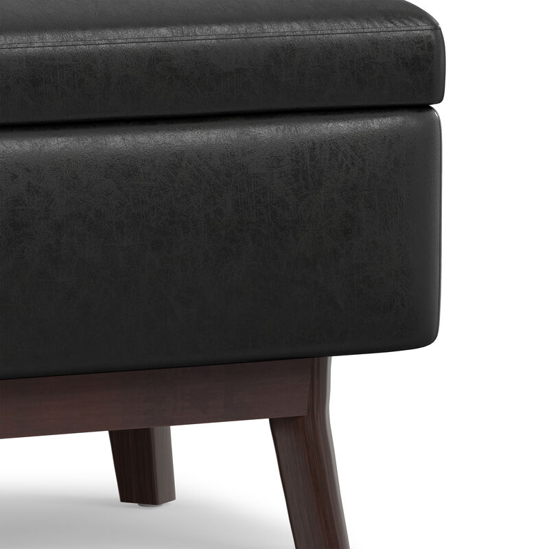 Owen 36 inch Wide Mid Century Modern Rectangle Small Rectangular Storage Ottoman in Distressed Black Vegan Faux Leather, Assembled image number 7