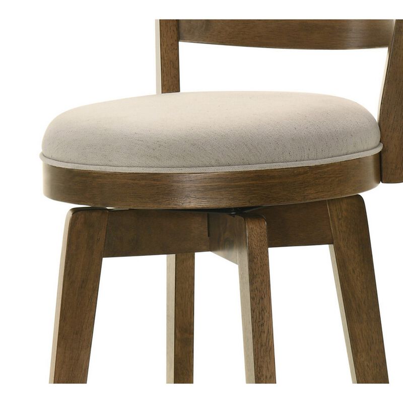 Fila 26 Inch Counter Height Swivel Stool Chair, Padded Seat, Brown - Benzara