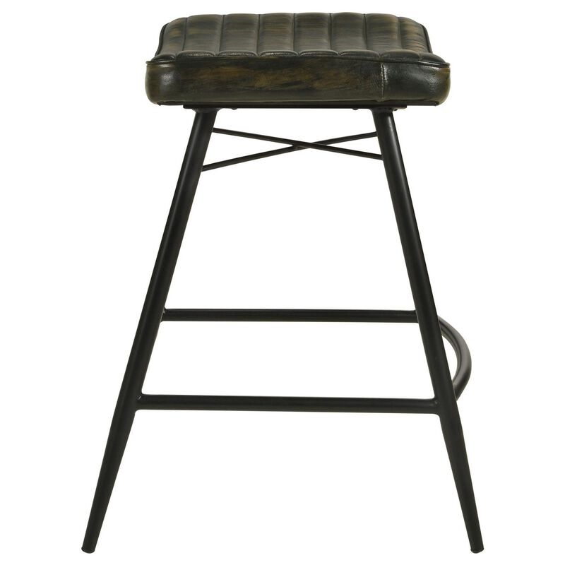 Vini 25 Inch Counter Stool Set of 2, Curved Leather Seat, Tufted Black image number 3