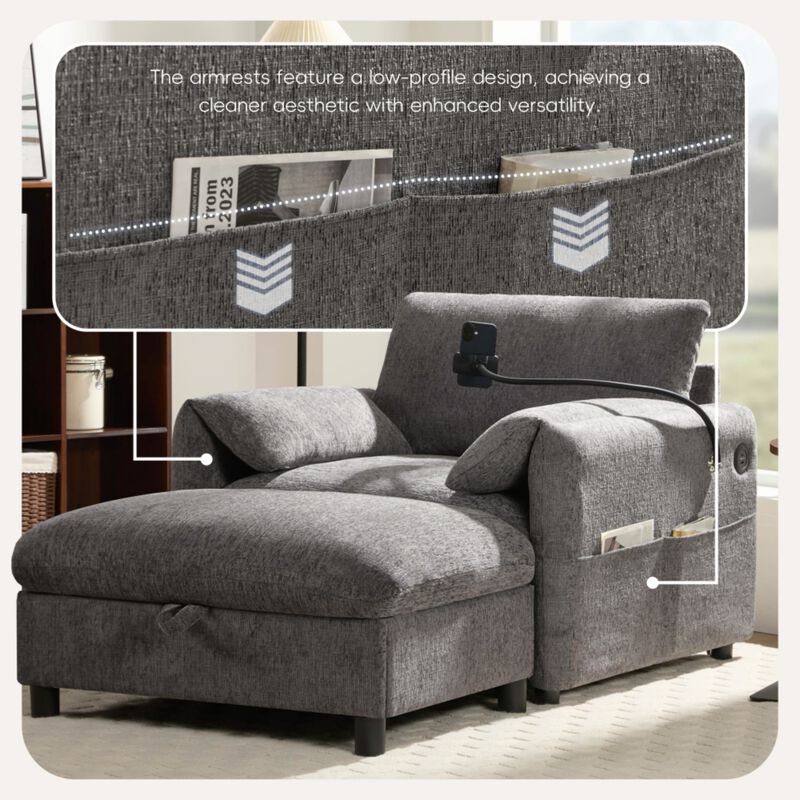 Kiple Modern Chenille Accent Chair & Ottoman Set image number 4