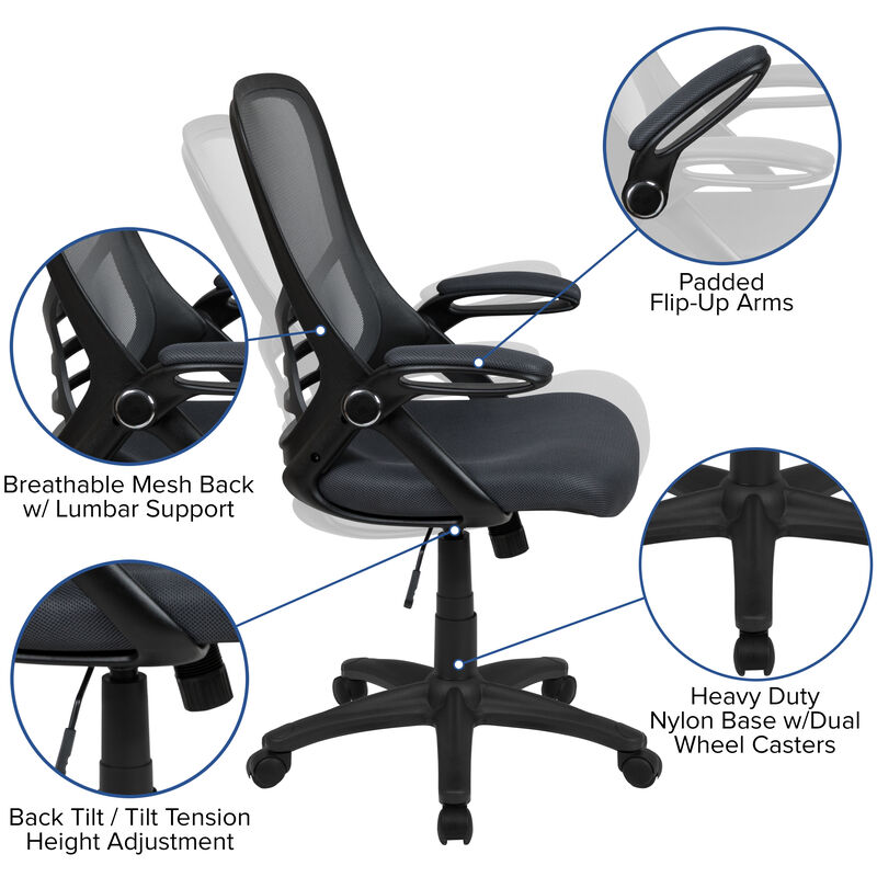 Porter High Back   Mesh Ergonomic Swivel Office Chair with Frame and Flip-up Arms image number 3