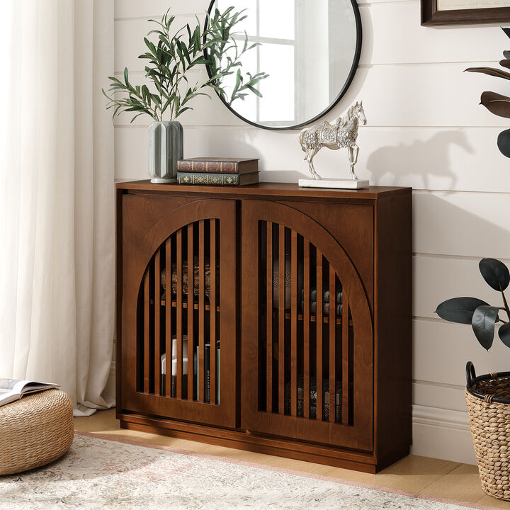 Merax Elegant Curved Openwork Fluted Sideboard - Multifunctional Storage Cabinet with Outlet Holes