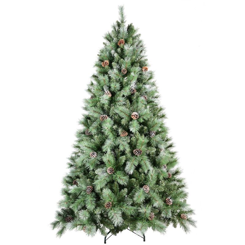7 ft. Christmas Tree with 82 Pine Cones 1348 PVC Hard Needle Tips Hinged with Metal Stand Full Holiday Decoration