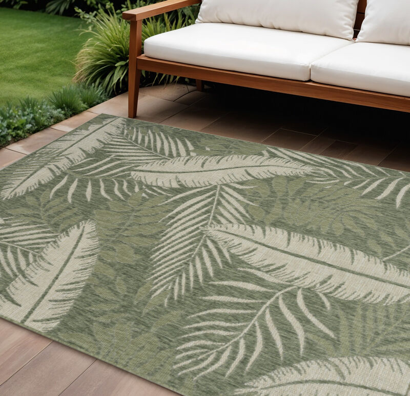 HomeRoots 6' X 9' Green And Ivory Palm Leaf Indoor Outdoor Area Rug image number 1