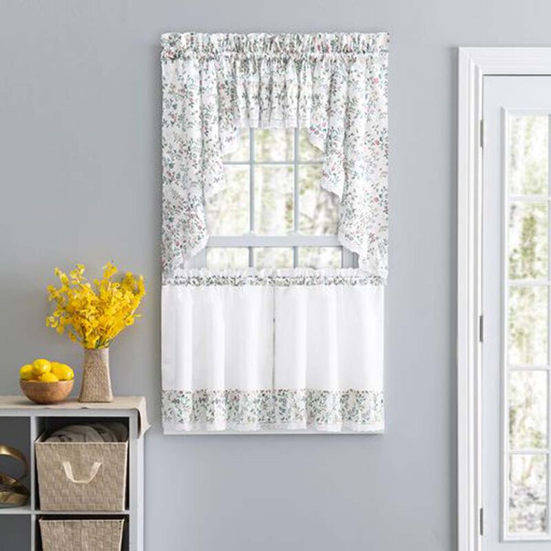 Ellis Country Floral Small Scale 1.5" Rod Pocket Floral Pattern with Ruffle Lace Edge Tier 58"x24" Multicolor