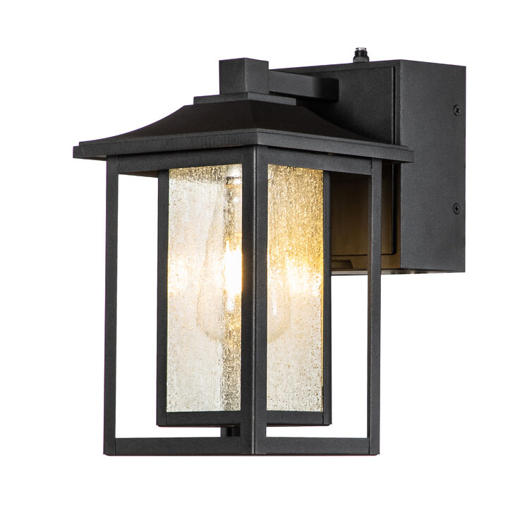 1-Light Black Dusk to Dawn Sensor Outdoor Wall Lantern Coach Sconces Light with Seeded Glass and built-in GFCI Outlets