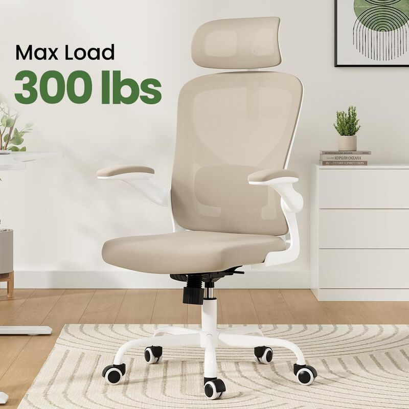 Petrimins Mesh Office Chair with 3-Way Adjustable Headrest & Lumbar Support, Swivel Desk Chair with Flip-up Arms for Home Office image number 5