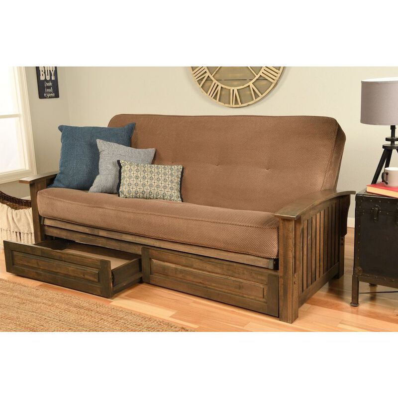 Washington Frame-Rustic Walnut Finish-Marmont Mocha Mattress-Storage Drawers