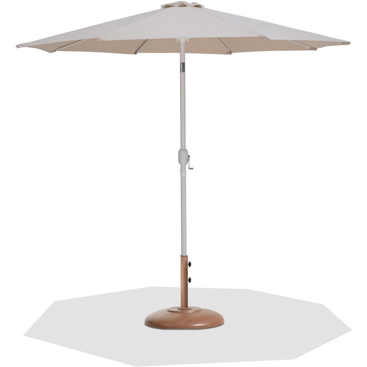 Meridian Furniture Fiji Beige Fabric / Teak Aluminum Patio Umbrella with Base Sets