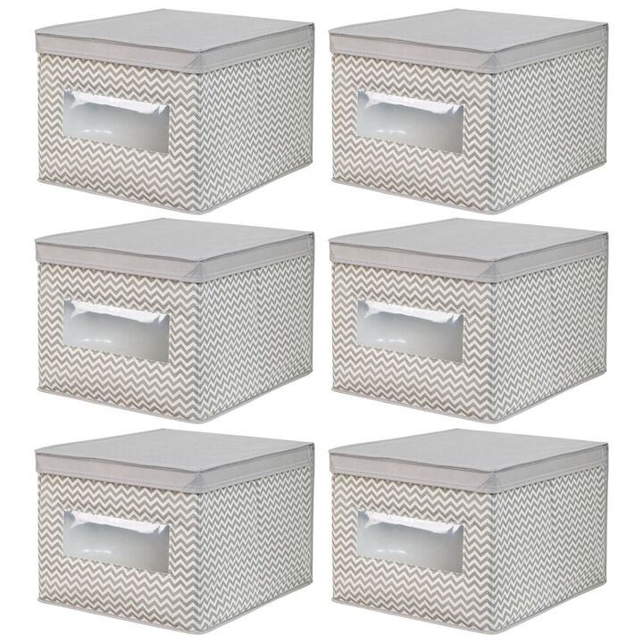 mDesign Large Fabric Closet Box, Front Window/Lid, 6 Pack, Natural/Blue Stripe