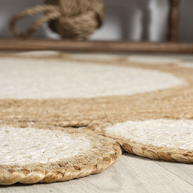 Skye Two-Tone Jute Circle Border Cream/Natural Round Area Rug