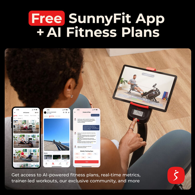 Sunny Health & Fitness 2-in-1 Smart Full Motion Rowing Machine with Core Trainer, 12 Resistance Levels & Trainer-Led Workouts via SunnyFit App image number 7