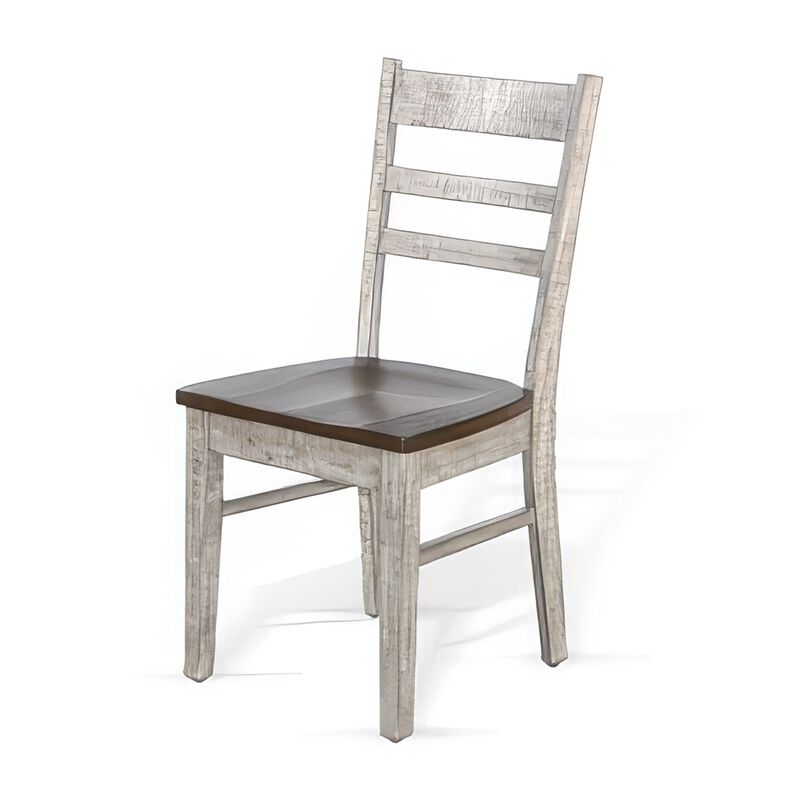 Camie Dining Chair Set of 2, Ladderback Design, Gray Mahogany Wood - Benzara