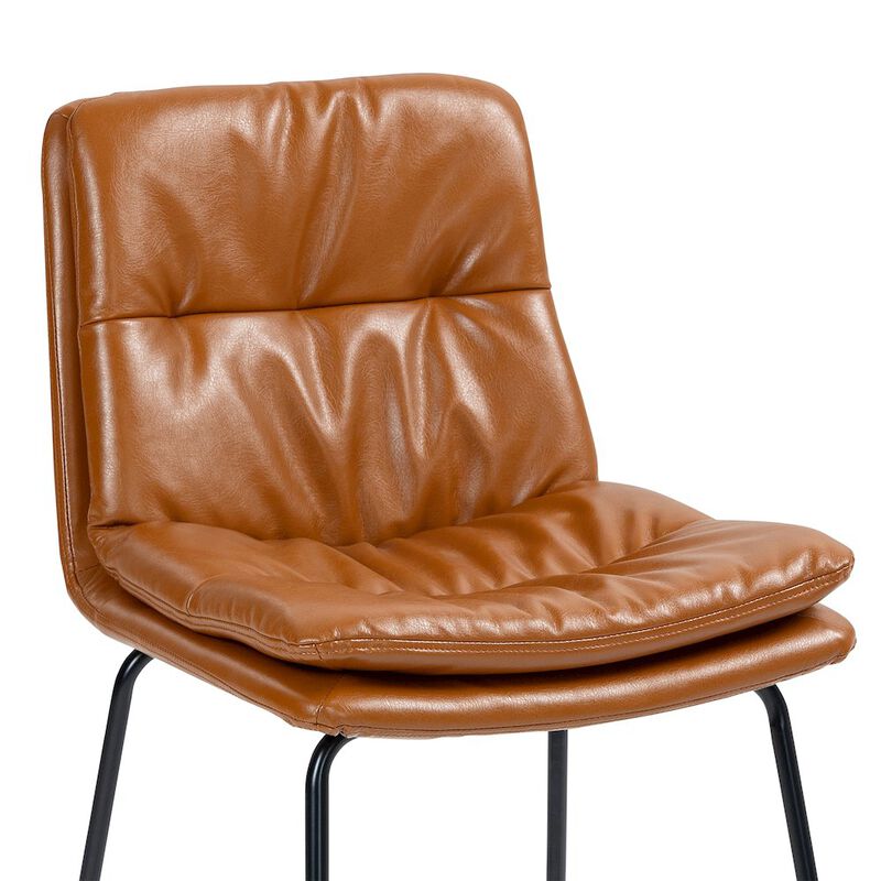 Glamour Home Set of 2 Bauer Brown Faux Leather Counter Stool with Black Iron Legs