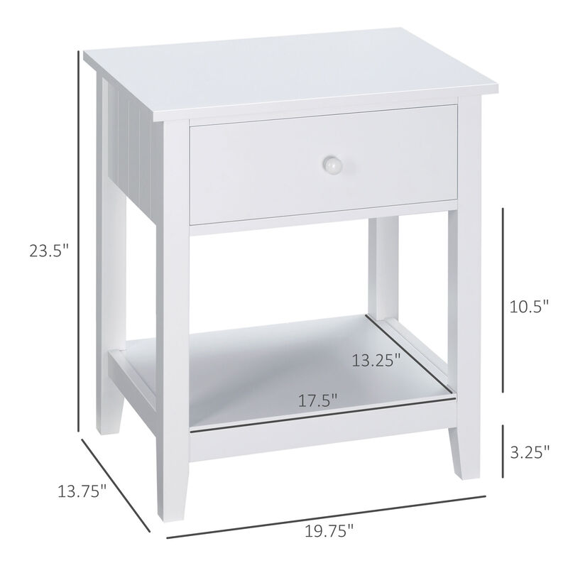 HOMCOM End Table, 2-tier Side Table with Drawer and Storage Shelf, Modern Beside Table for Bedroom, Living Room, White