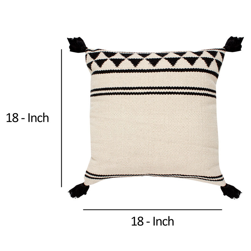 18 x 18 striped patterns and tassel pillows, 2 sets, white and black