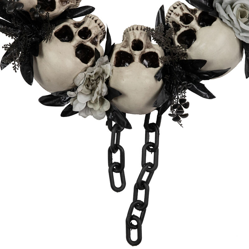 Skulls and Chains with Gray Roses Halloween Wreath  15-Inch  Unlit image number 5