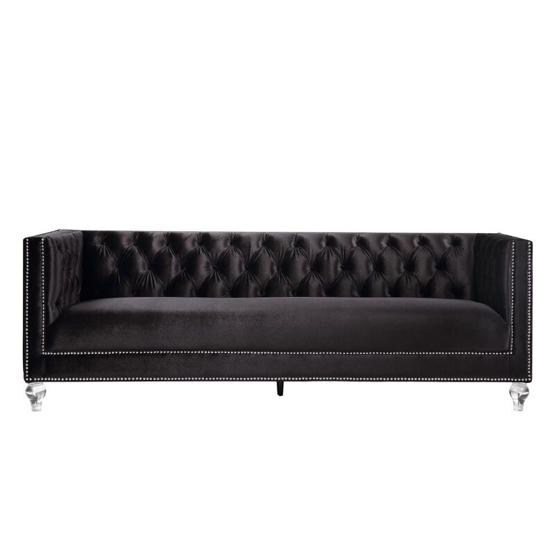 Heibero Sofa w/2 Pillows, Black Velvet