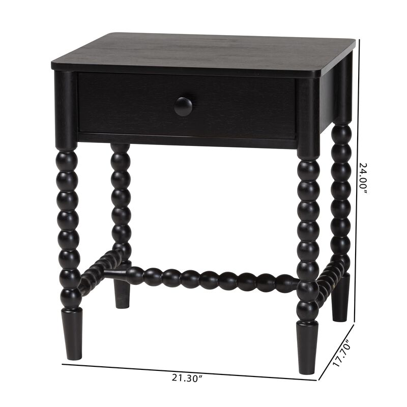 Baxton Studio Brantley Spindle Nightstand - 1-Drawer Bedside Table with Beaded Frame and Open Base for Bedroom image number 8