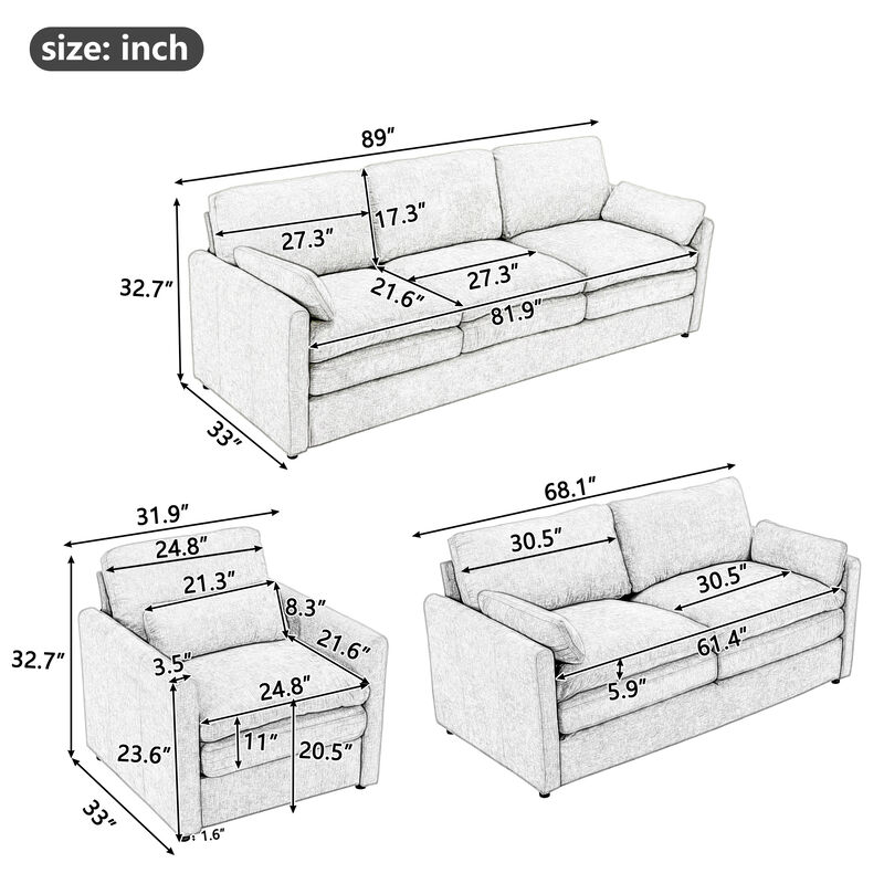 Merax Cozy Chenille Upholstered Sofa Set