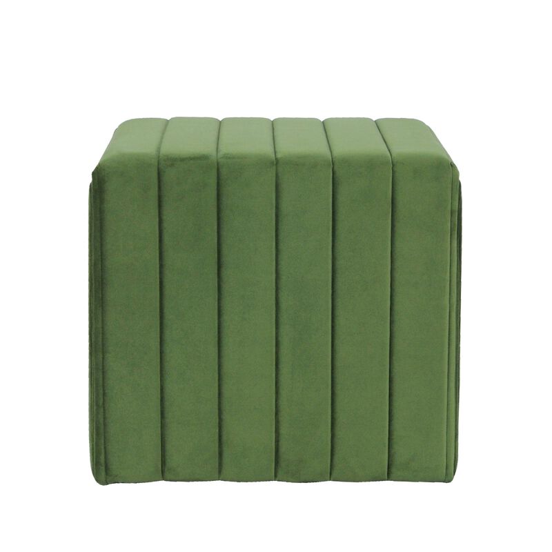 Ada Footstool Ottoman with Channel Tufted Green Velvet, 19 Inch image number 3