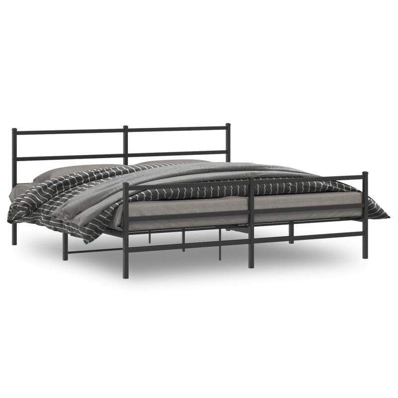 vidaXL Metal Bed Frame with Headboard and FootboardBlack 76"x79.9" King