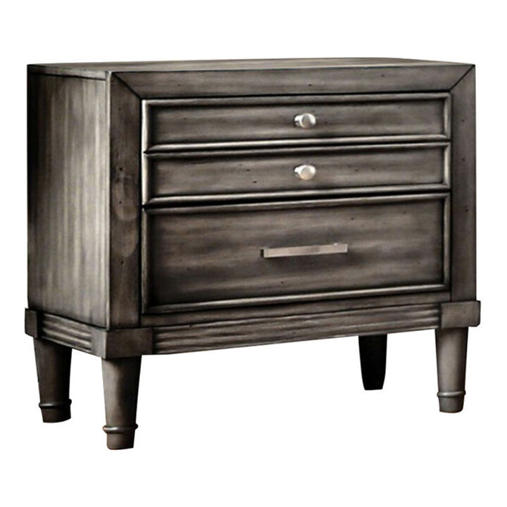 Finely Designed Wooden Night stand with drawers, gray-Benzara