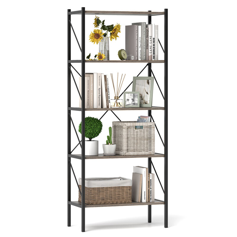 5-Tier Storage Bookshelf with Open Shelves and Heavy-Duty Steel Frame