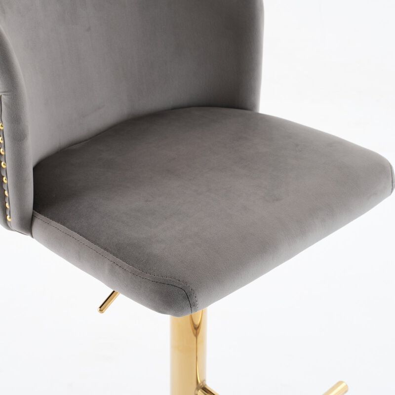 Clihome Swivel Barstools Adjusatble Seat Height With Gold-plating Base, Classic Velvet Upholstered Bar Stools with the whole Back Tufted, for Home